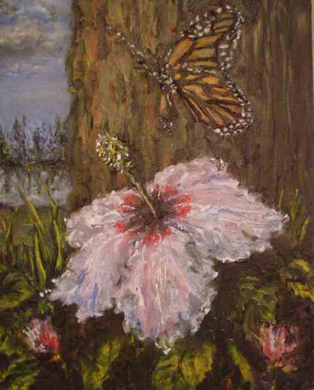 Monarch and Hibiscus painting