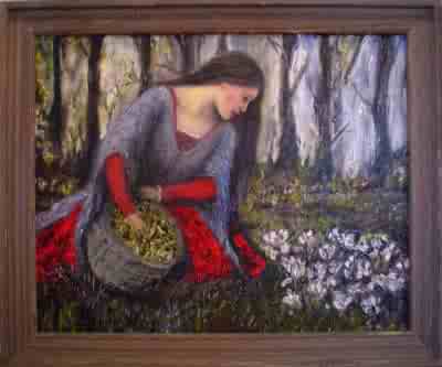 Woman Gathering Saffron flowers painting